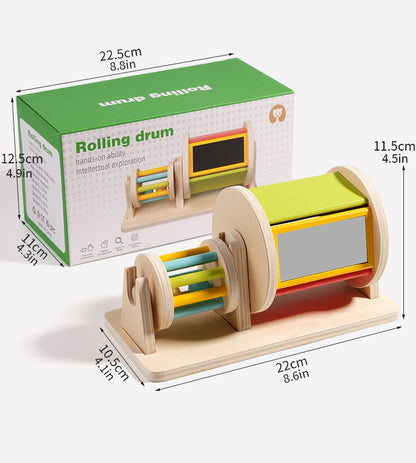 Newest Wooden Drum Baby Toys Bright Color Sensory Montessori Drum Toys Hottest Kids Rolling Drum Toys Early Childhood Education