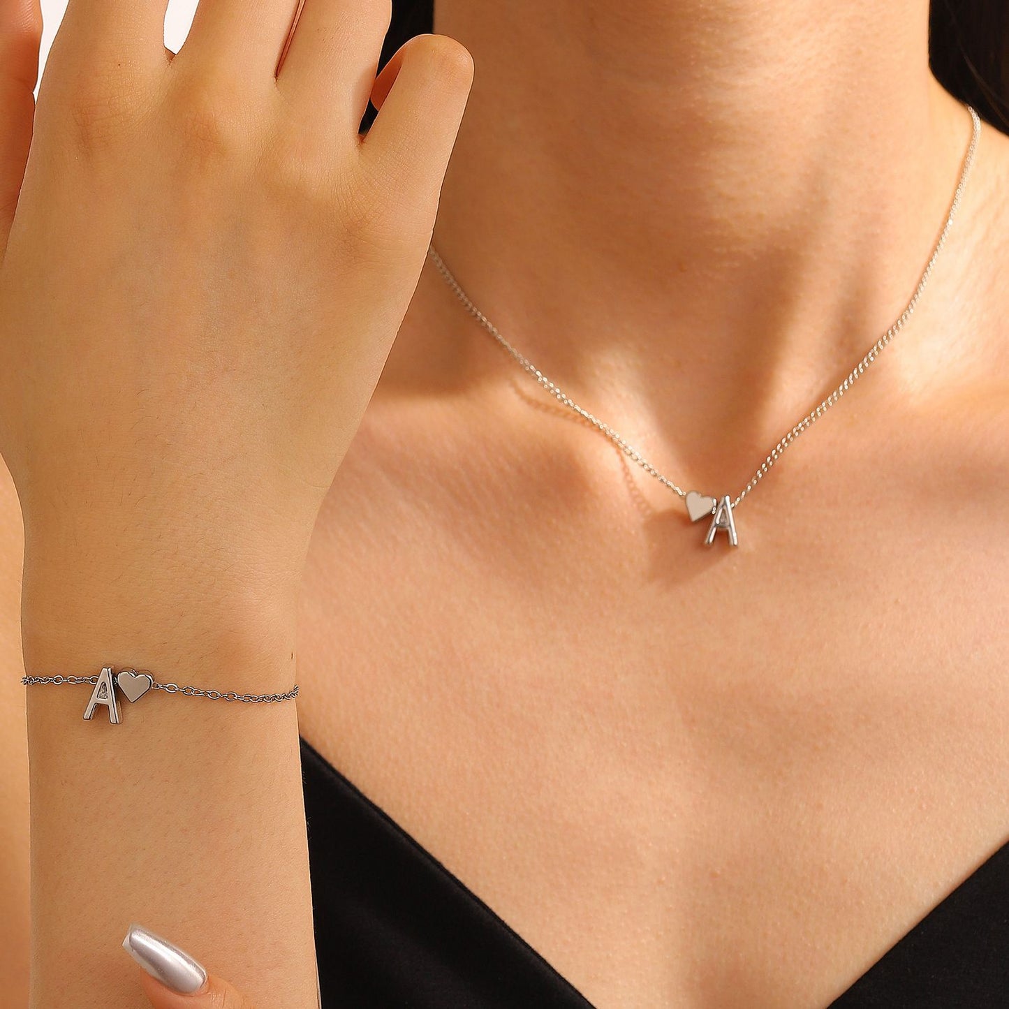 LATS Fashion Tiny Heart Dainty Necklace Gold Silver Color 26 Letter Name Choker For Women Pendant Bracelets Jewelry Gift