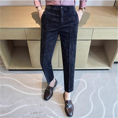 Novas calças de terno de veludo cotelê masculinas para outono e inverno moda masculina negócios sociais casamento baile festa vestido calça slim fit
