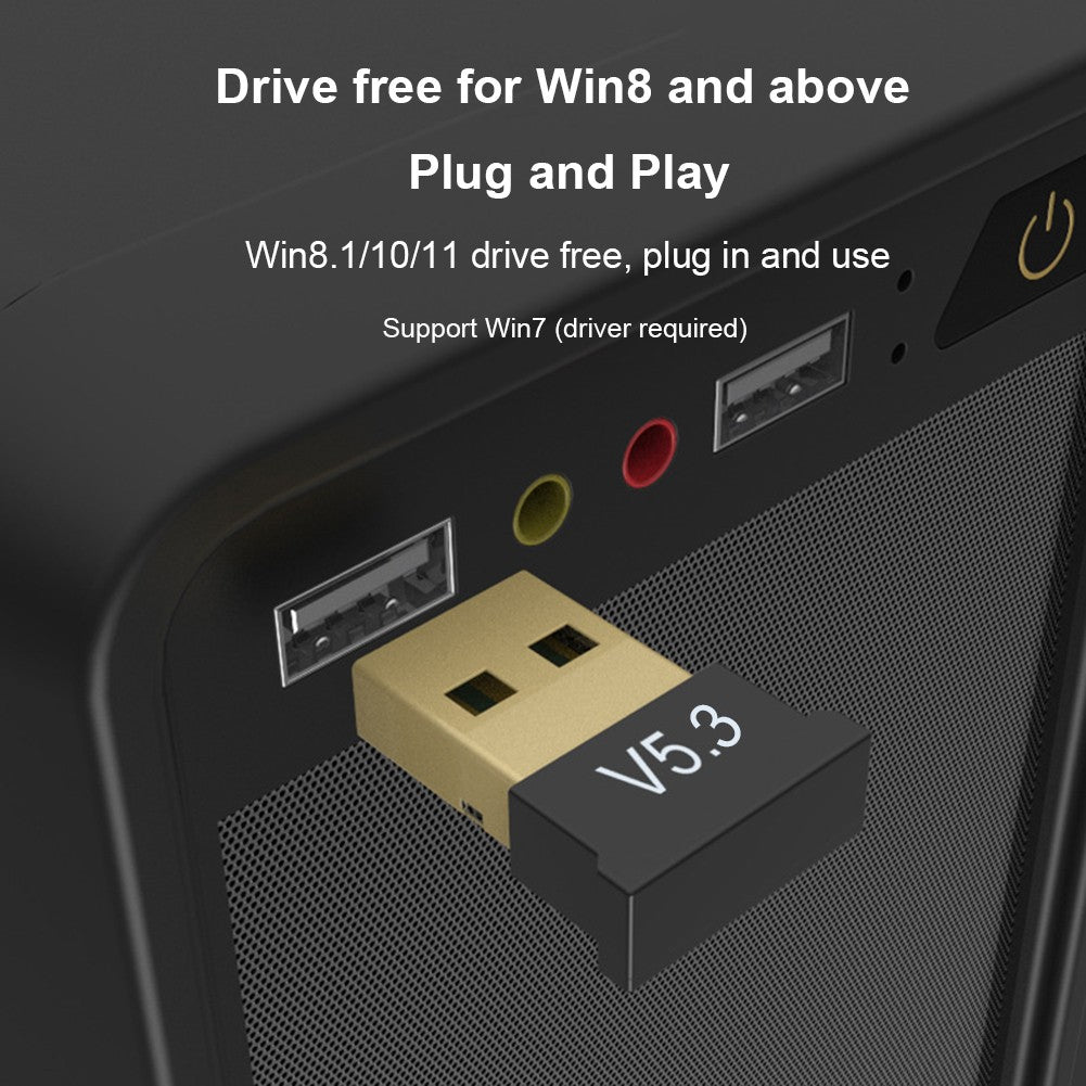 Adaptador Bluetooth 5.3 USB Compatível com Windows 11/10/8.1 Receptor de Música Plug&Play Mini Transmissor para PC Desktop