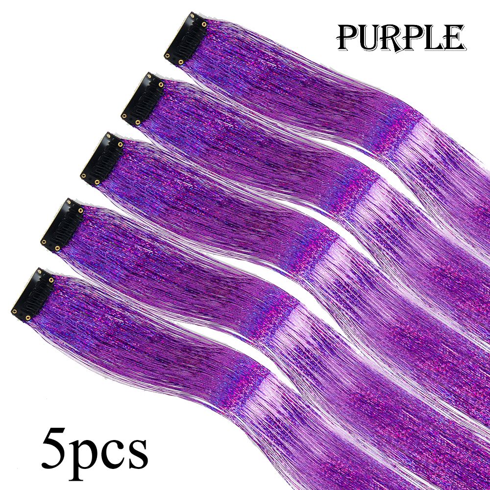 5 Unidades/Pacote Extensões de Cabelo Cintilantes Presilhas Arco-Íris Brilhantes Mechas de Cabelo Resistentes ao Calor Extensões de Cabelo Cintilantes para Tranças