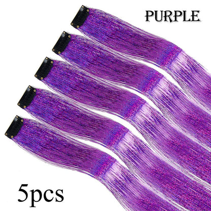5 Unidades/Pacote Extensões de Cabelo Cintilantes Presilhas Arco-Íris Brilhantes Mechas de Cabelo Resistentes ao Calor Extensões de Cabelo Cintilantes para Tranças