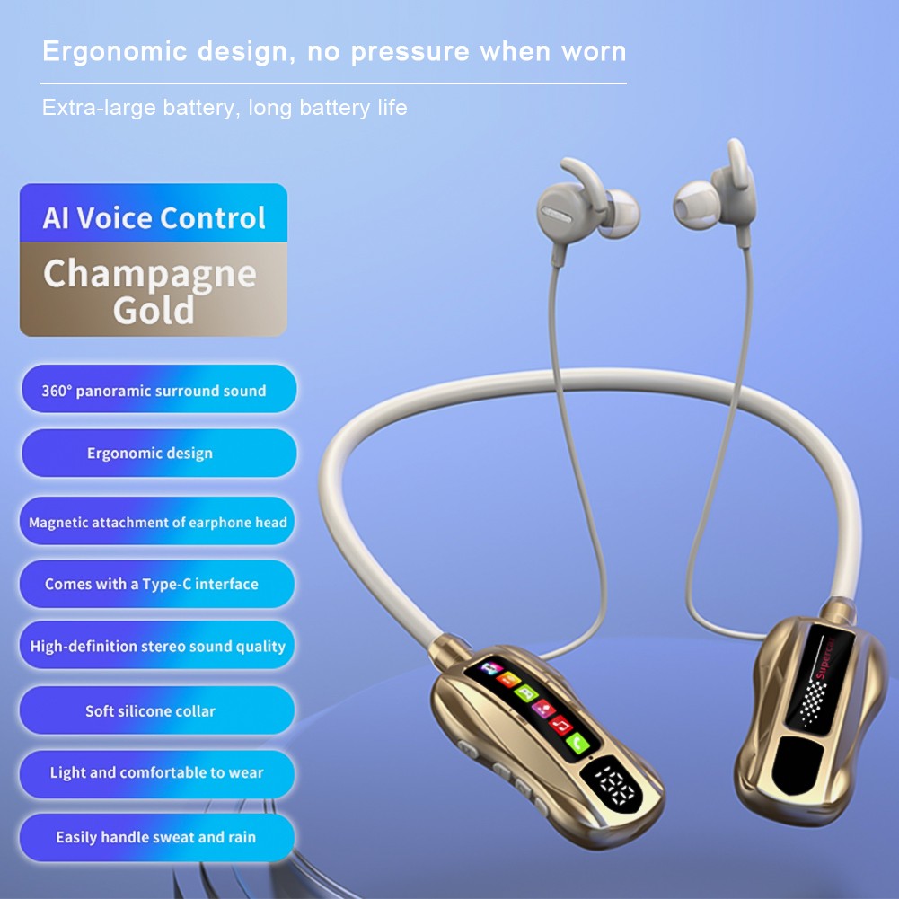 Wireless Headphones Bluetooth 5.4 Earphone HiFi Stereo Outdoor Sports Headset with Mic LED Display Neckband Earphones Earbuds