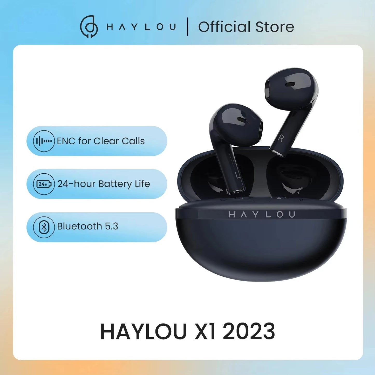 Fones de ouvido HAYLOU X1 2023 True Wireless, estojo metálico, Bluetooth 5.4, bateria de 24 horas, fones de ouvido semi-intra-auriculares