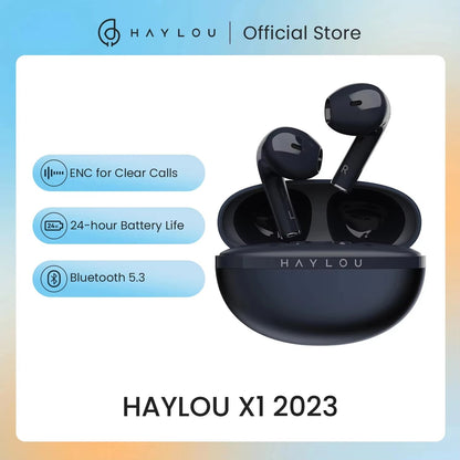 Fones de ouvido HAYLOU X1 2023 True Wireless, estojo metálico, Bluetooth 5.4, bateria de 24 horas, fones de ouvido semi-intra-auriculares