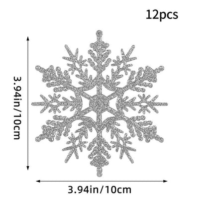 12PCS Pink Glitter Plastic Snowflake Decorations 10cm Christmas Tree Hollow Snowflake Pendants New Year Party Festival Supplies