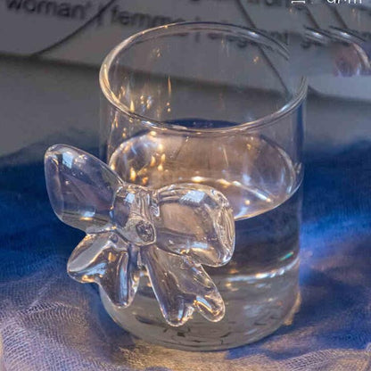 Taça Decorativa de Vidro com Laço Grande Rosa Copo de Vidro Taça de Vinho com Alça de Laço Copos Resistentes ao Calor Tigela de Sobremesa e Sorvete de Alto Borossilicato