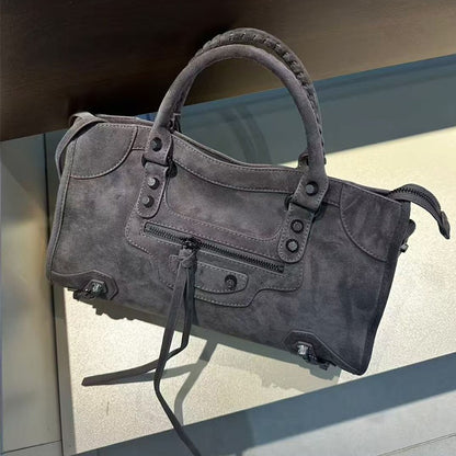 Retro suede motorcycle bag, women's city handbag, leather crossbody bag, single-shoulder armpit bag