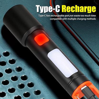 LED COB Super Bright Flashlight USB Rechargeable Torch 1-3 Optional Light Sources Outdoor Waterproof Emergency Light with Hook