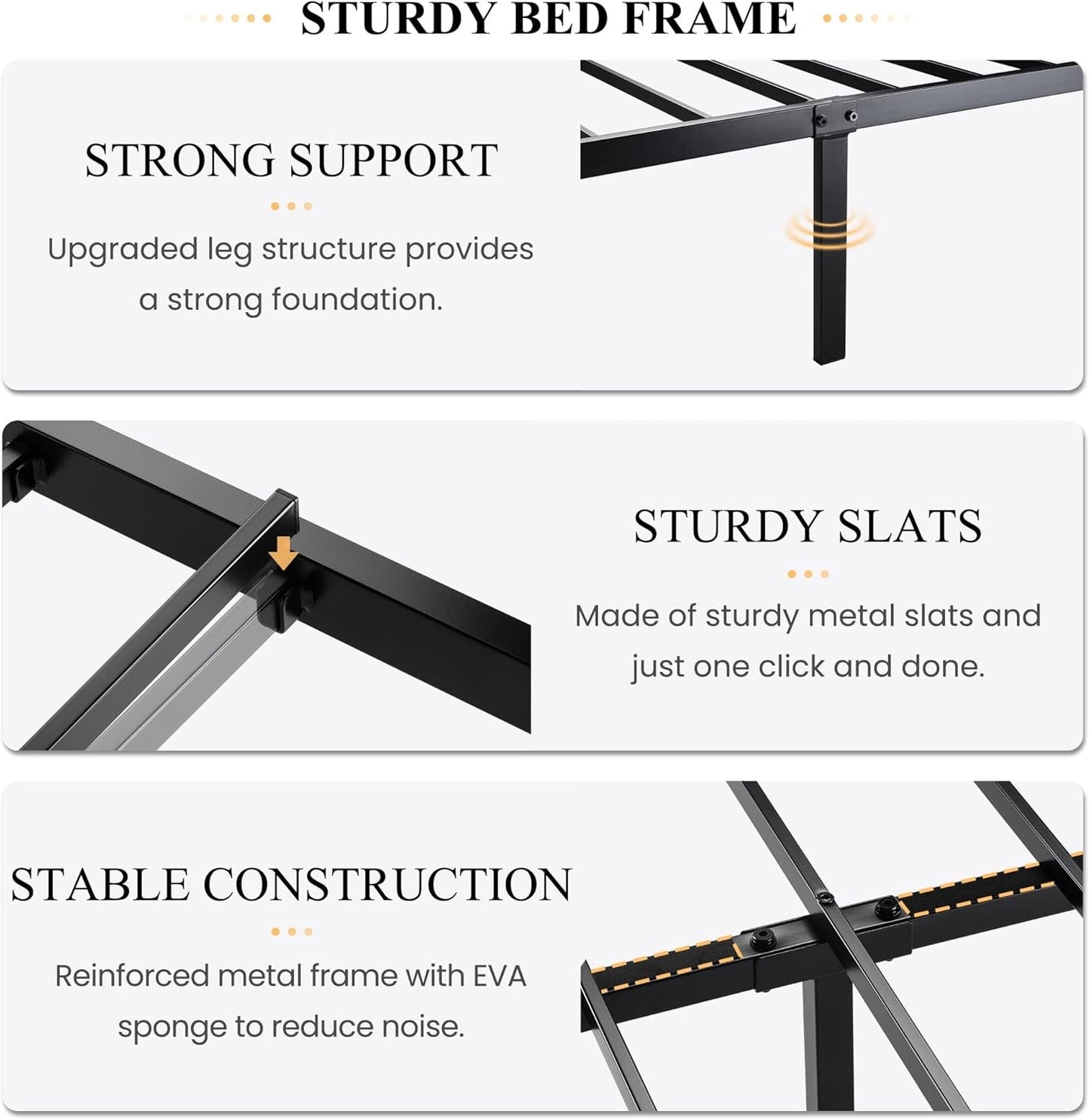 Estrutura de Cama Queen Size de Metal com Cabeceira Estofada em Couro, Design Geométrico Linear, Suporte Robusto de Estrados de Metal