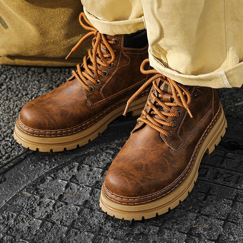 Leather Ankle Boots Stylish Walking Shoes Outdoor Men Casual Footwear Winter Plush Snow Boots New Trendl Mens High Top Shoes