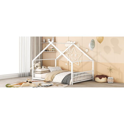 Cama Montessoriana de Metal Branca - Resistente, Elegante e Moderna para Quartos Infantis, com Grades de Segurança, Fácil de Montar,
