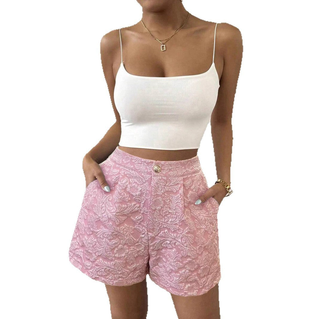 Summer New Women's FashionTextureTearable RetroHighWaist StraightShort Pants for Ladies Cross-Border European And American Style