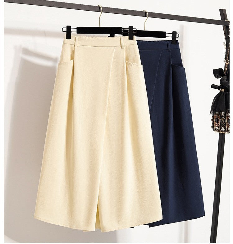 Summer Women Plus Size Skirt 2025 New High Waist Irregular Mid Long Skirt Woman Elastic Waist A Line Pleated Big Size Skirts