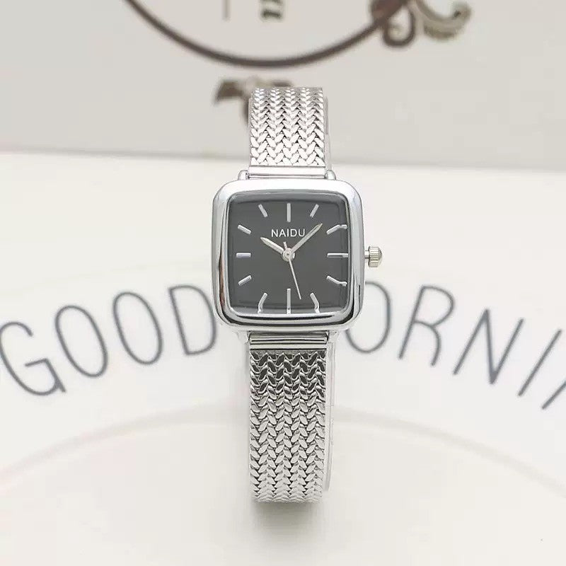 Ladies Small Square Watch Stainless Steel Strap Literary Fashion Retro Quartz Watch