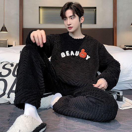 Higher Quality Thickened Warm Flannel Plus Size Men’s Pajamas Winter Nightwear Loungewear Fashion Striped Sleepwear Homewear