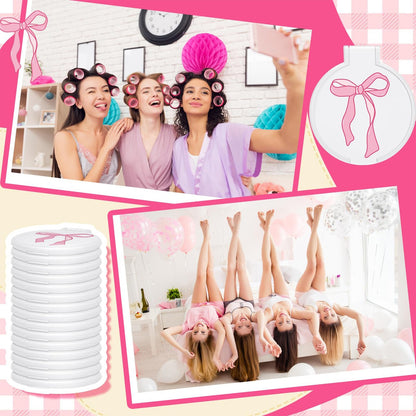 5 Set Pink Bow Mini Pocket Mirror - Vanity Accessories for Women, Birthday Party Favors, Wedding Anniversary Bridal Shower Gifts