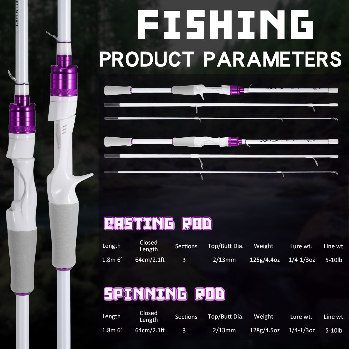 Vara de Pesca Sougayilang Casting/Spinning 2 Seções 1.8m Ultralight Carbono Cabo EVA para Várias Águas