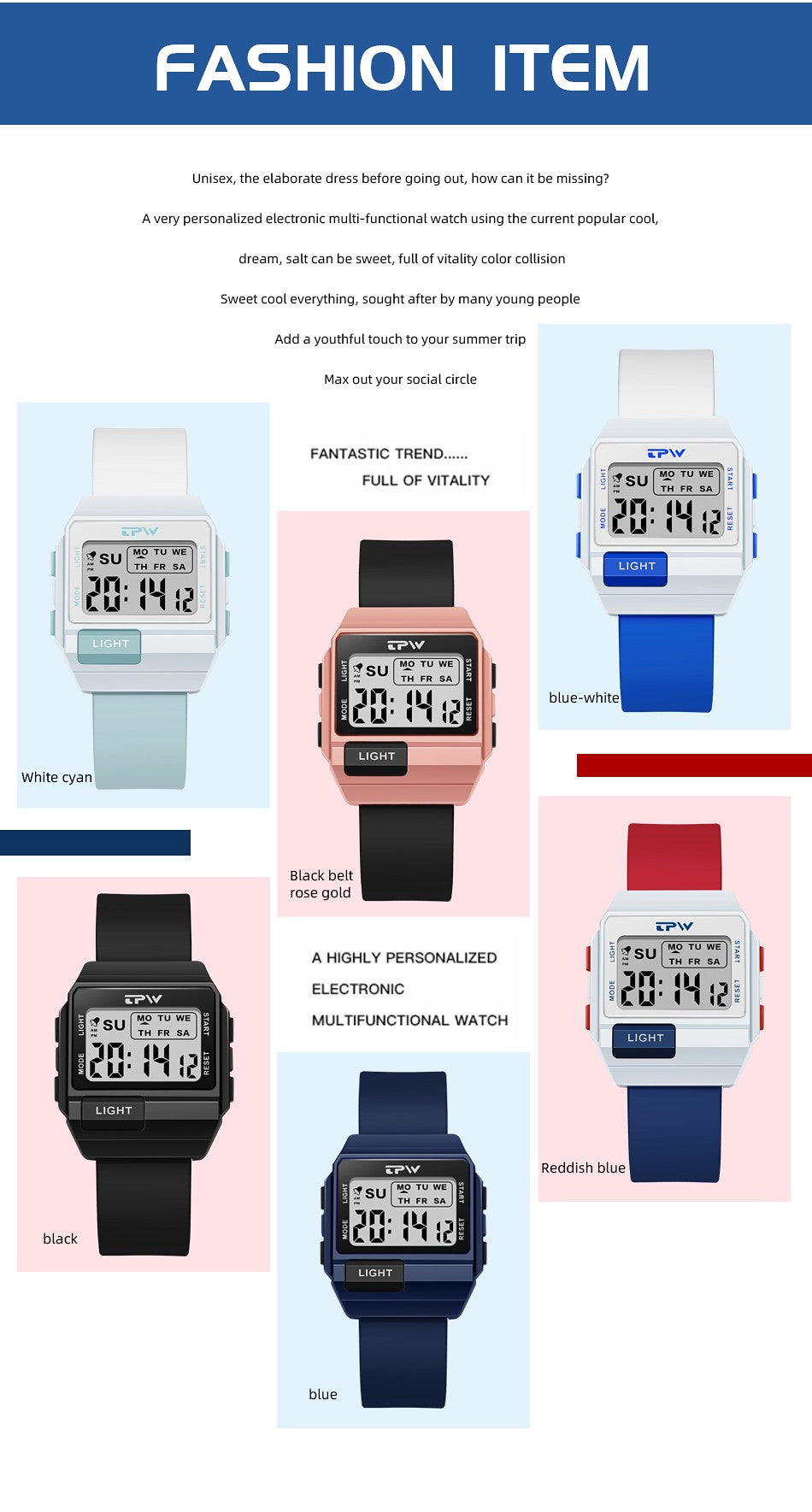 TPW 36mm Midsize Digital Watch For Women Teenage  Meter Water Resistant