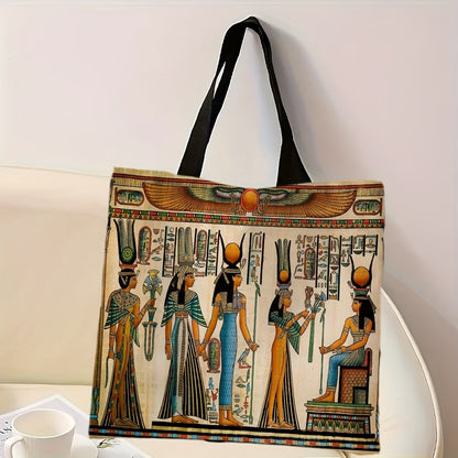Ancient Egyptian Anubis Pharaoh Shopping Bags Vintage Casual Religious Theme Handbag Spacious Shoulder Bags, Lightweight Bag