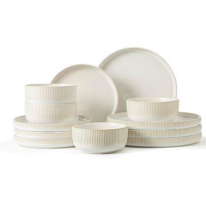 conjuntos de louça de grés para 4, conjunto de pratos e tigelas de cozinha de 12 peças, conjuntos de louça de porcelana com esmalte reativo resistente a arranhões
