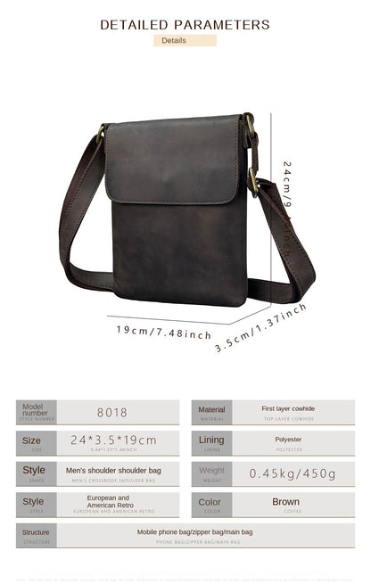 New Men's Cow Leather Crossbody Bag Man Shoulder Bag Casual Male Small Simple Bag For Men