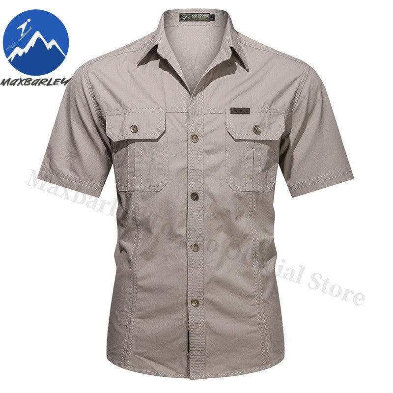 New Mens Work Shirt Casual Retro 100% Cotton Short Sleeve Flying Cargo Shirt Man Summer Fishing Hunting Multi Pocket Shirt 2025