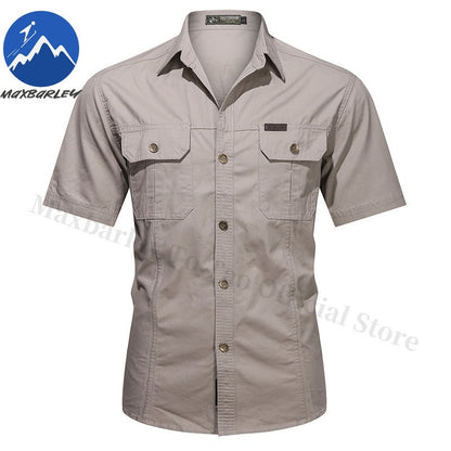 New Mens Work Shirt Casual Retro 100% Cotton Short Sleeve Flying Cargo Shirt Man Summer Fishing Hunting Multi Pocket Shirt 2025