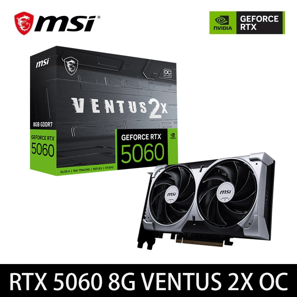 Placa de Vídeo para Jogos MSI GeForce RTX5060 VENTUS 2X 8G OC 8GB GDDR7 128 bits 8 pinos DP PCI-E 5.0x16 Desktop Completamente Nova