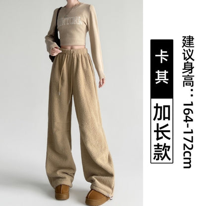 2025 New Winter Velvet Thick Pants Men Warm Straight Casual Pants Streetwear Loose Wide Leg Pants Thicken Lamb Wool Trousers