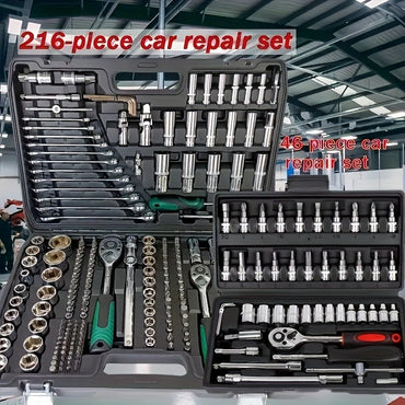 216-Piece Professional Socket Set - 1/2" 3/8" 1/4" Drive SAE & Metric, 72-Tooth Ratchet for Automotive & Home Repair