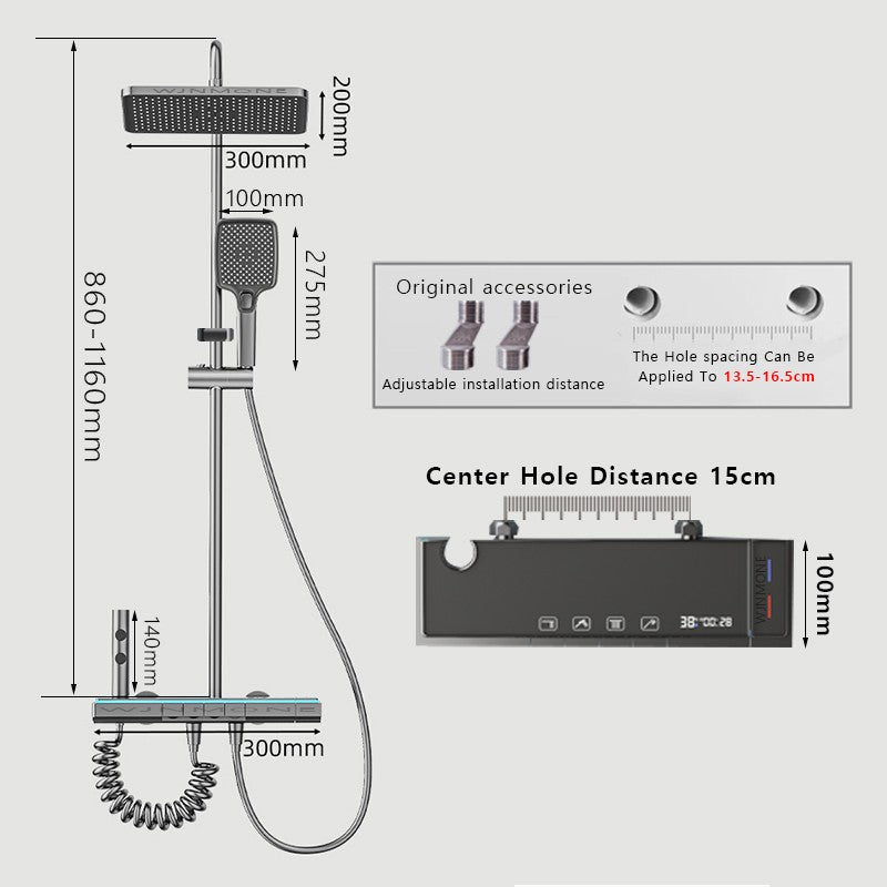 Luxury Bathroom Shower Faucet Set Smart Temperature Display Rainfall Shower System Rain Waterfall LED Bathtub Mixer Tap Showers