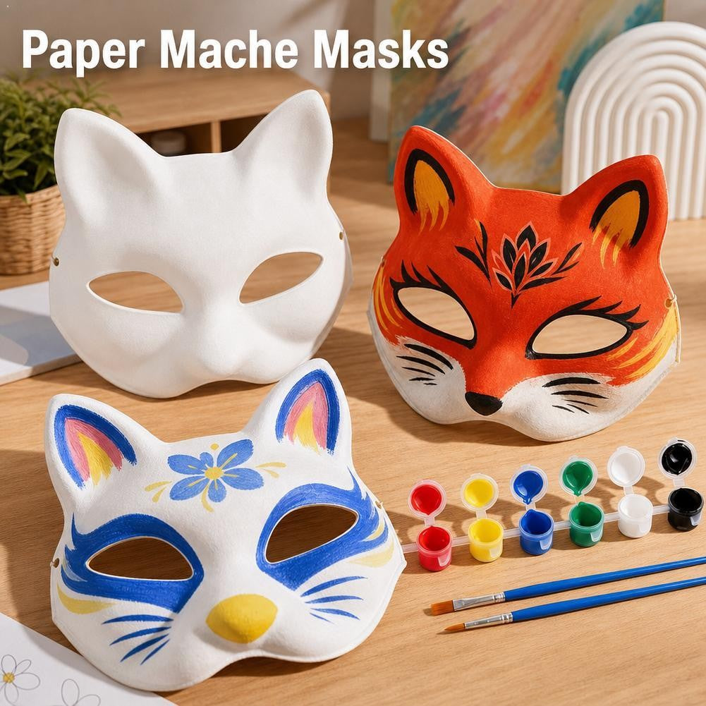 5-30pcs Japanese Mask Paper Blank Mask Halloween Cosplay Cat DIY Paintable Half Face Mask Animal Costume Party Decor Craft Prop