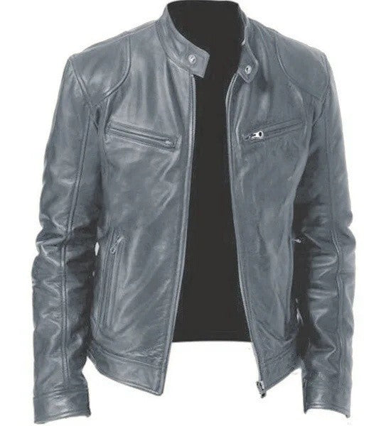 2022 Autumn/Winter New Fashionable PU Leather Men's Casual Jacket Wholesale Amazon European Style Motorcycle Leather Coat