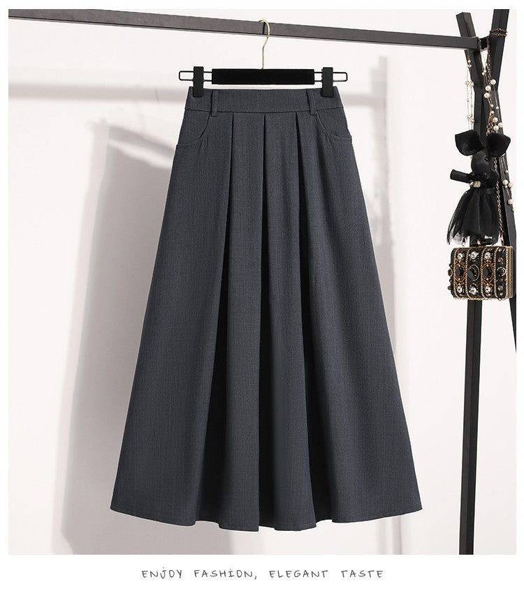 Solid Versatile Medium Length Pleated Skirt 2026 Plus Size Skirts A-Line Maxi Gown Spring Autumn New Half-length Umbrella Skirt