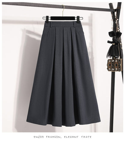 Solid Versatile Medium Length Pleated Skirt 2026 Plus Size Skirts A-Line Maxi Gown Spring Autumn New Half-length Umbrella Skirt