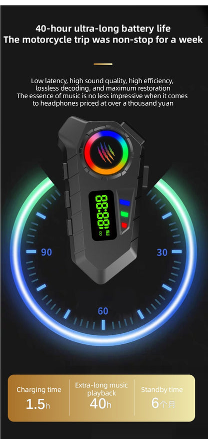 Motorcycle Helmet Headset Bluetooth 6.0 FM Radio Waterproof LCD Display Communication System for Motorbike Riders
