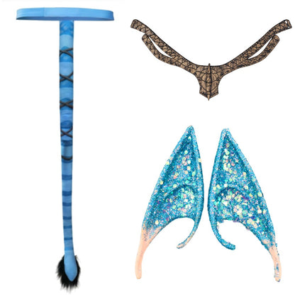 Avatar The Way of Water Neytiri Jake Sully Tail Cosplay Costume Accessories Tattoo Sticker Elf Earrings Halloween Suit Prop Gift