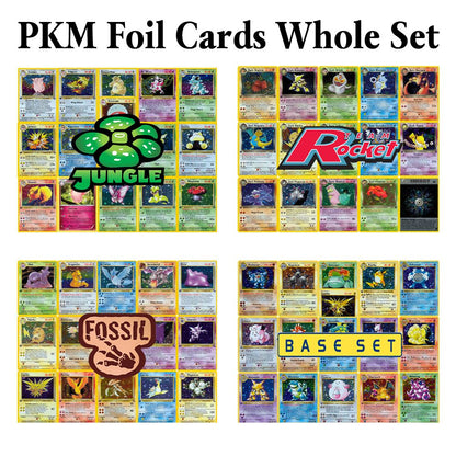 PKM Cartas de Jogo Proxy Foil Conjunto Completo Team Rocket (RO) Jungle (JU) Base Set (BS) Fossil (FO) TCG Colecionável Brinquedo e Presente Pokemon
