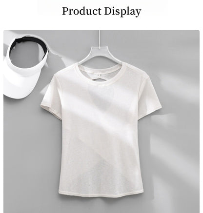 DRUR Gym Tops Women Lightweight Sweatshirt Summer Short Sleeve Quick Dry Fitness Running Tshirt Back Cross Hollow Yoga Wear New