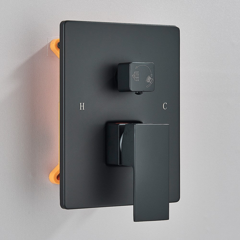 Black Concealed Shower System Rain Waterfall Bathroom Embedded Shower Faucet Set with Tub Spout