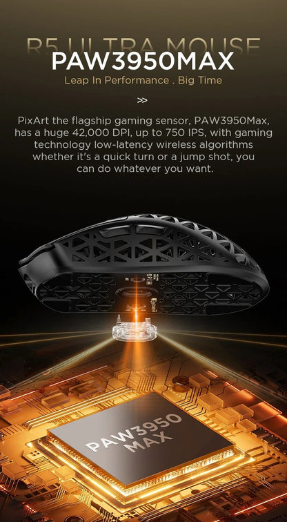 ATTACK SHARK R5 Ultra Wireless Gaming Mouse 39g Lightweight Carbon Fiber 8K Polling PAW3950MAX 42000 DPI Tri-Mode Esports Mouse