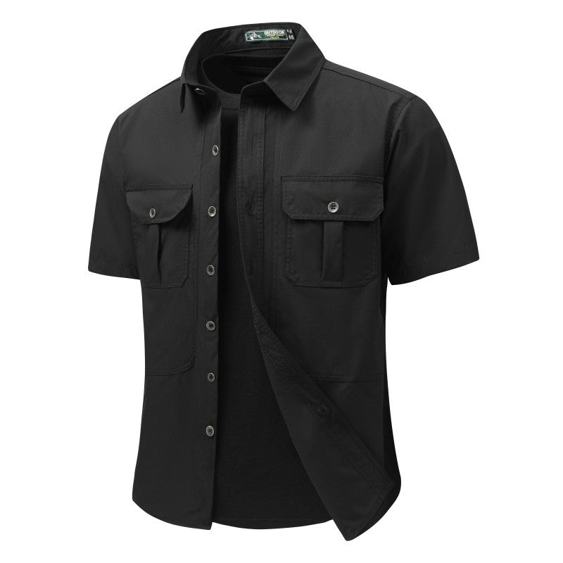 Summer Men Short Sleeve Cargo Breathable Shirt Man Casual Tactic Military Shirts Men Multi Pocket Outdoor Hike Safari Work Shirt