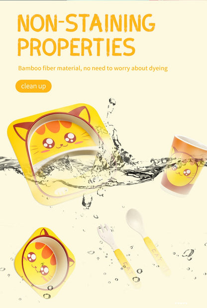 Baby Natural Bamboo Fiber Tableware Bowl Baby Feeding Plate Children Cute Cartoon Bowl Set