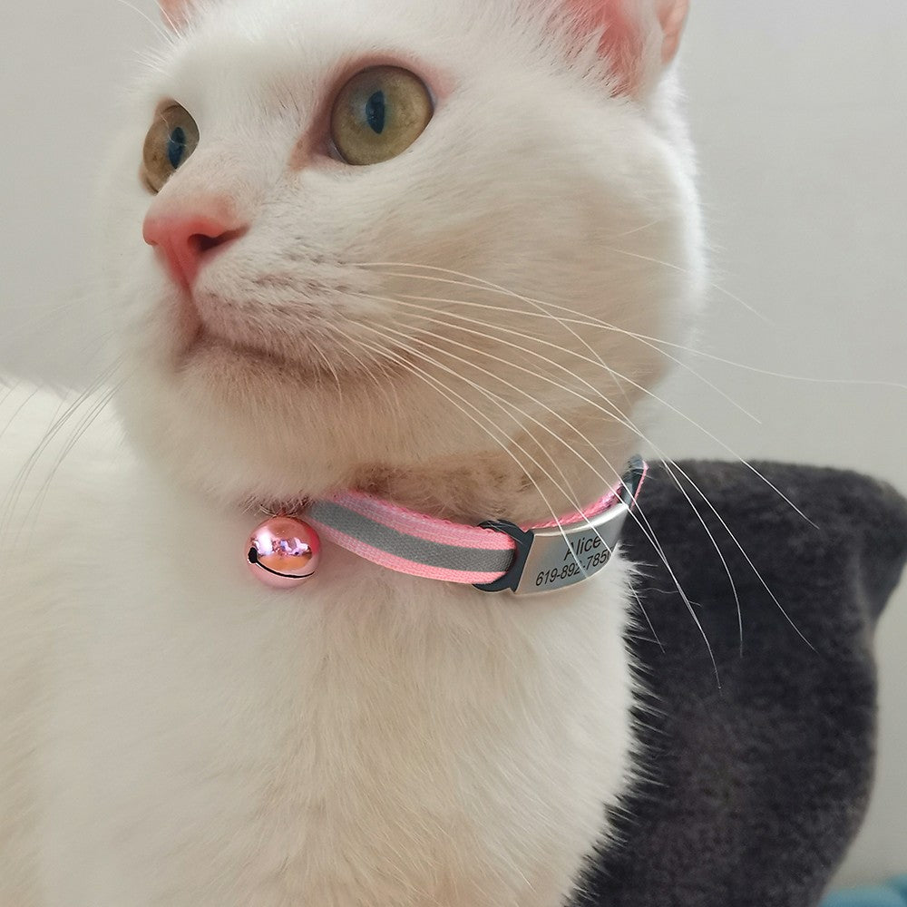 Coleira de Gato Personalizada Coleira Reflexiva para Gatos Grátis Gravação de Nome para Filhotes Gatinhos Coleira de Identificação com Sino Anti-perda Para Gatos