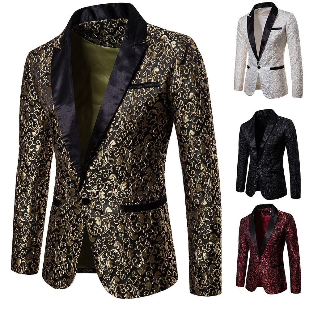 Men's Floral Party Dress Suit Stylish Dinner Jacket Bartender Wedding Blazer Holiday Gifts Prom Tuxedo Men's Coat Jacket