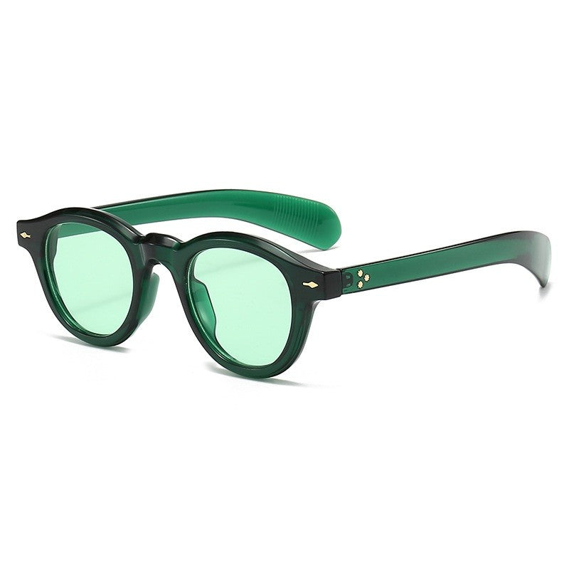 Óculos de sol pequenos redondos da moda femininos retrô com lentes transparentes Ocean Shades UV400 masculinos com rebites estilo punk