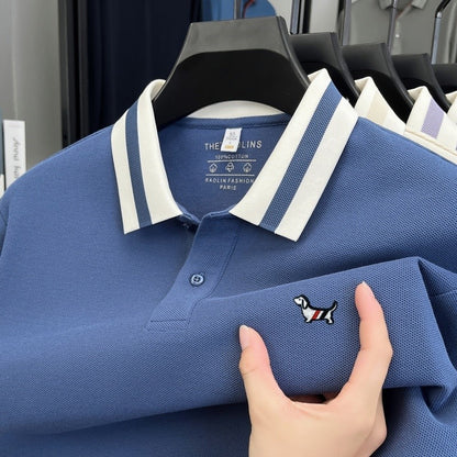 Men's 100% Cotton Original Design Printed Long Sleeved Polo Shirt Spring Autumn Simple Fashion Business Lapel T-shirt Men's Wear