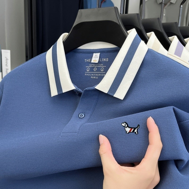 Men's 100% Cotton Original Design Printed Long Sleeved Polo Shirt Spring Autumn Simple Fashion Business Lapel T-shirt Men's Wear