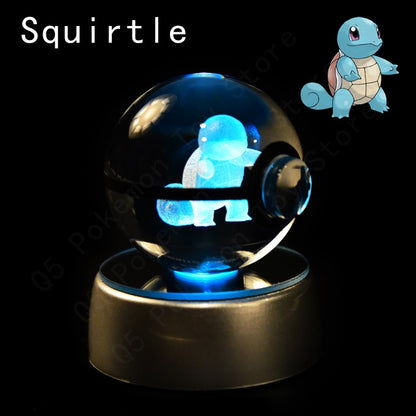 Pokemon Crystal Ball 3D Pikachu Mewtwo Mew Gengar Night Light Lamp Base Pokeball Crystal Pokemon Glass Ball Figure Presente de Aniversário